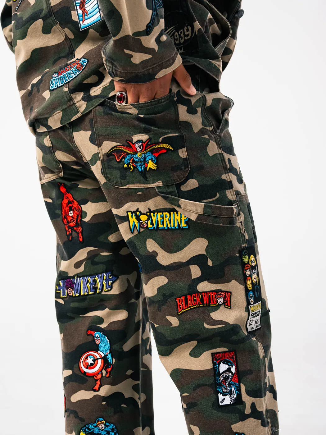 Marvel By Shoe Palace Marvel Patchwork Camo Mens Pants (Brown/Red) Loose cut Utility Pockets