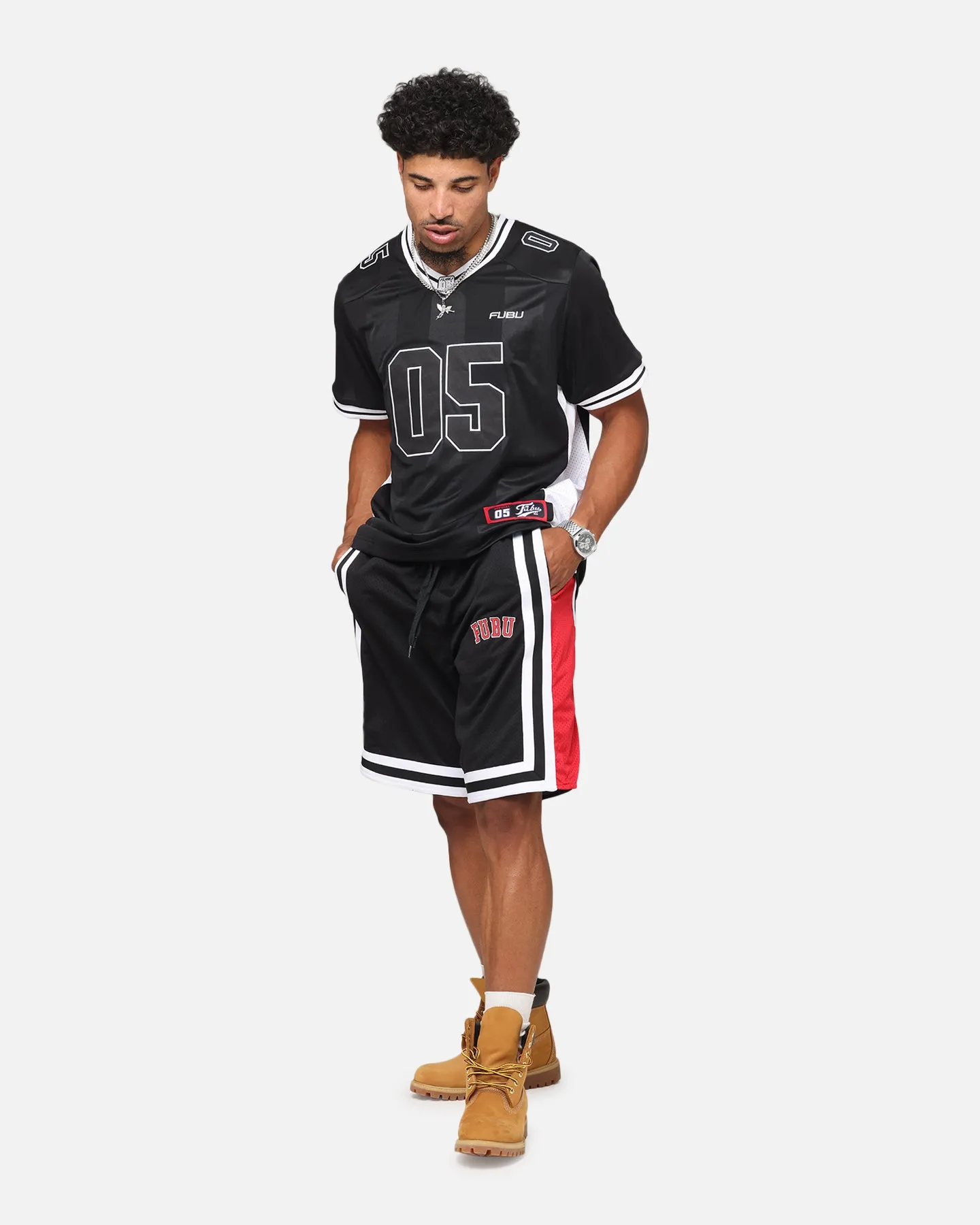 linen option Fubu College Mesh Shorts Black/Red/White