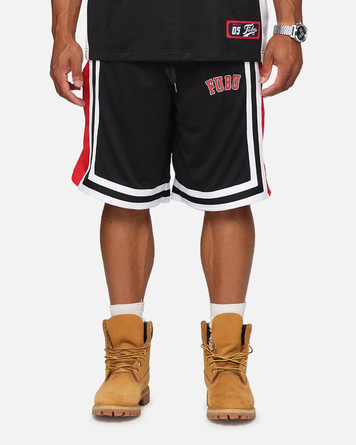 Wear Resistant Fabric Fubu College Mesh Shorts Black/Red/White