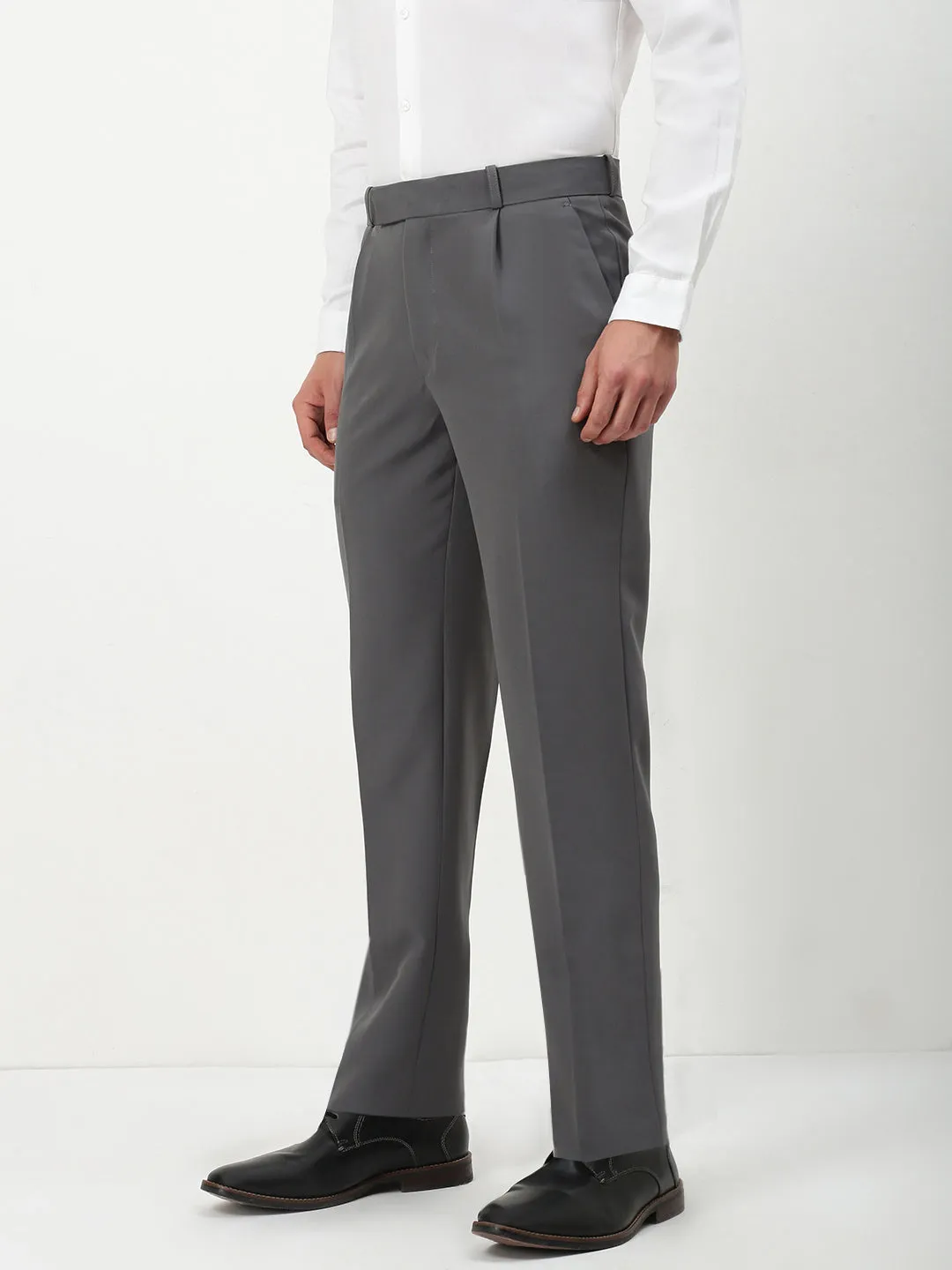Erasable Logo Patch All Day Wear Men's Grey Solid Slim Fit Formal Trousers
