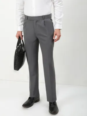 Men's Grey Solid Slim Fit Formal Trousers Noise Reduciting Fabric