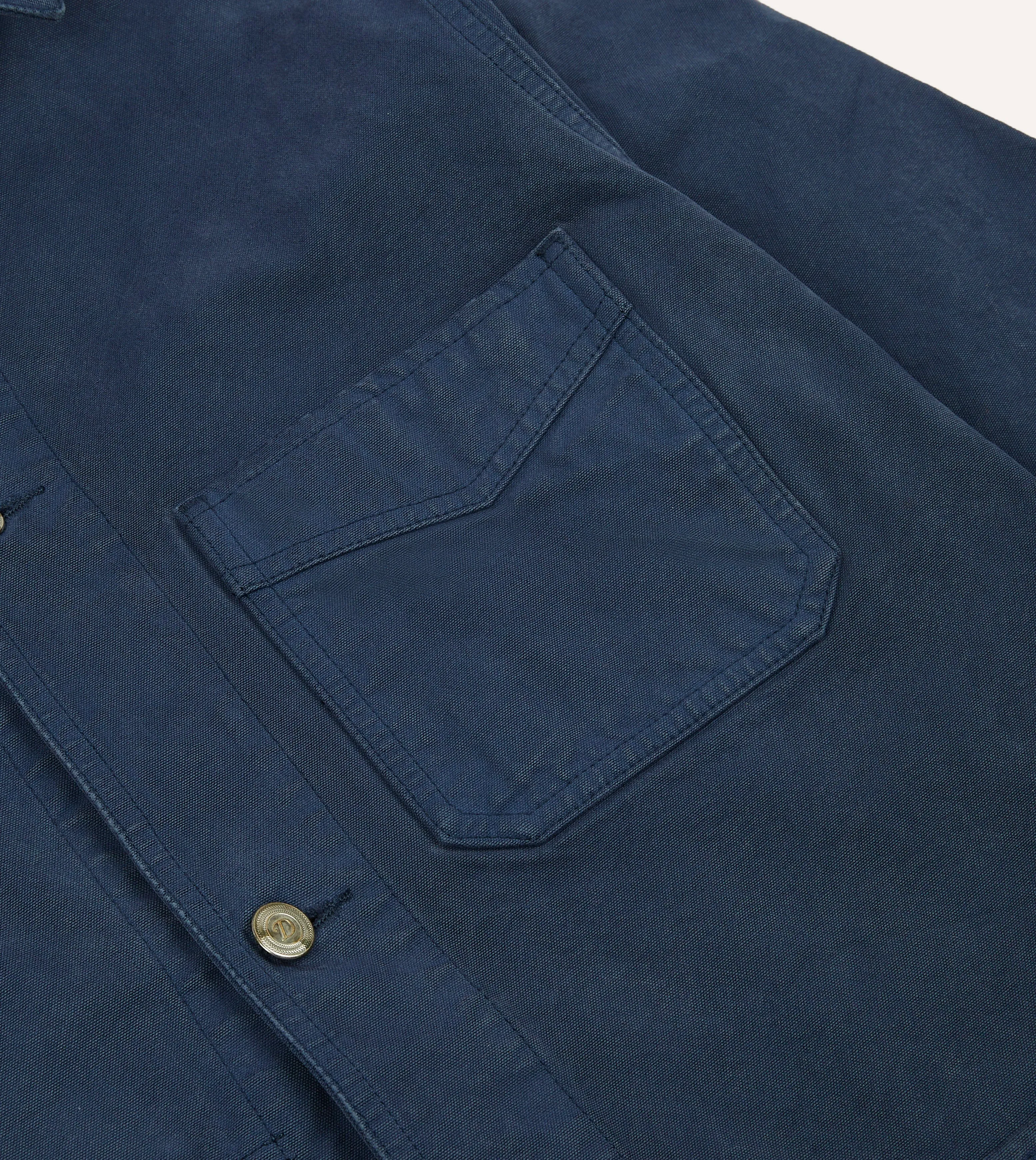 Navy Cotton Duck Canvas Five-Pocket Chore Jacket snap closure