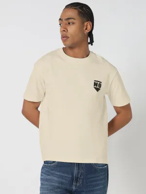 Men's Cream Graphic Round Neck T-Shirt SheerLayeredPanels