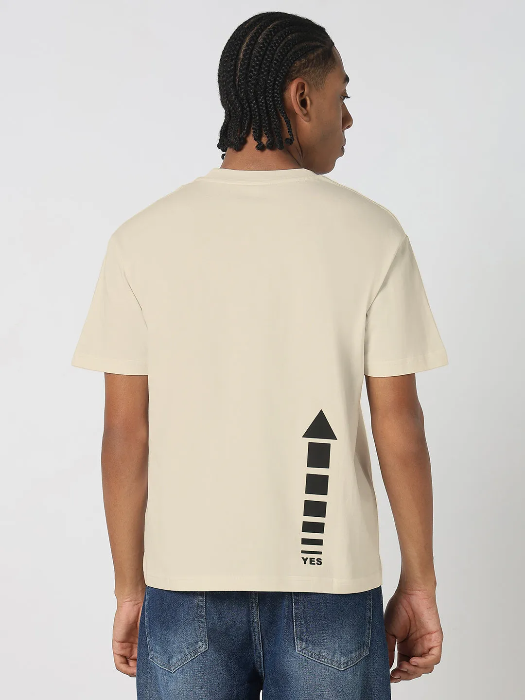 Relaxing Design Kid Play Men's Cream Graphic Round Neck T-Shirt