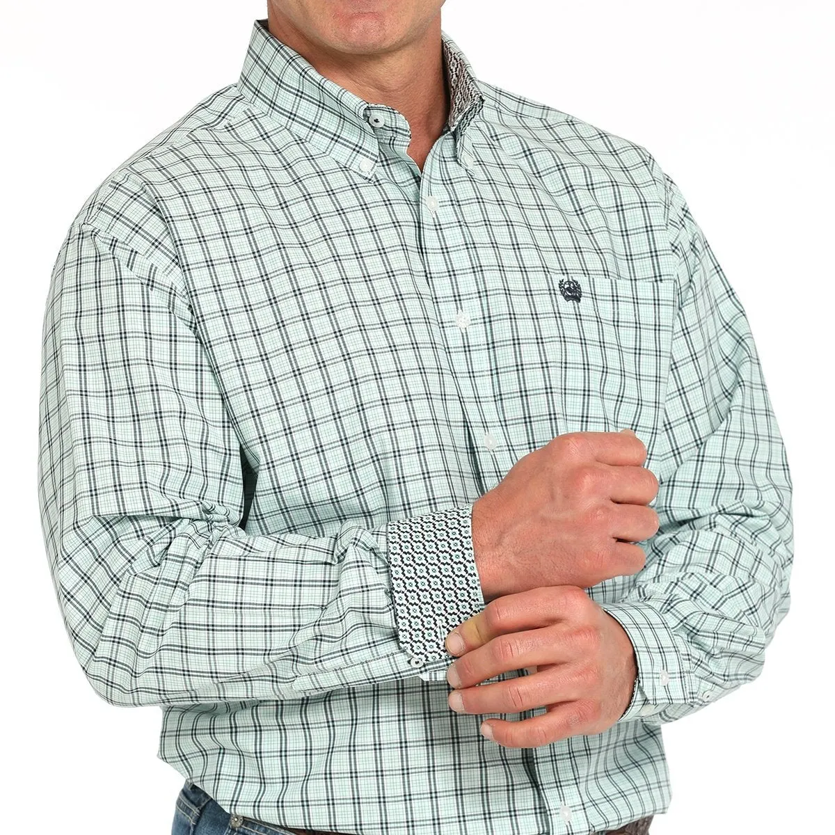 High-Quality Fabric Breathable Look Cinch Men's L/S Classic Fit Plaid Western Button Down Shirt in Turquoise