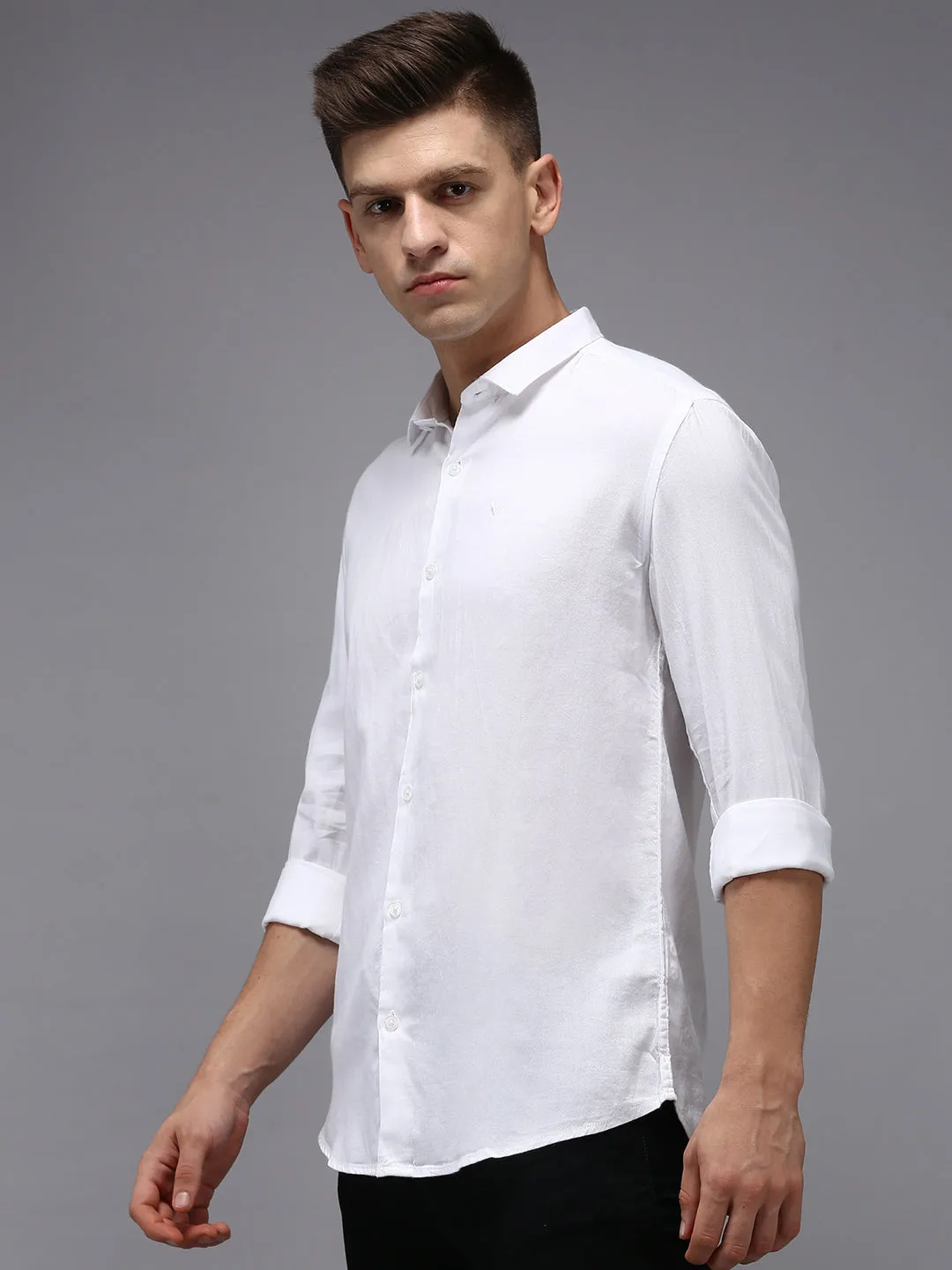 WrinkleFreeFabric Men's White Solid Slim Fit Shirt