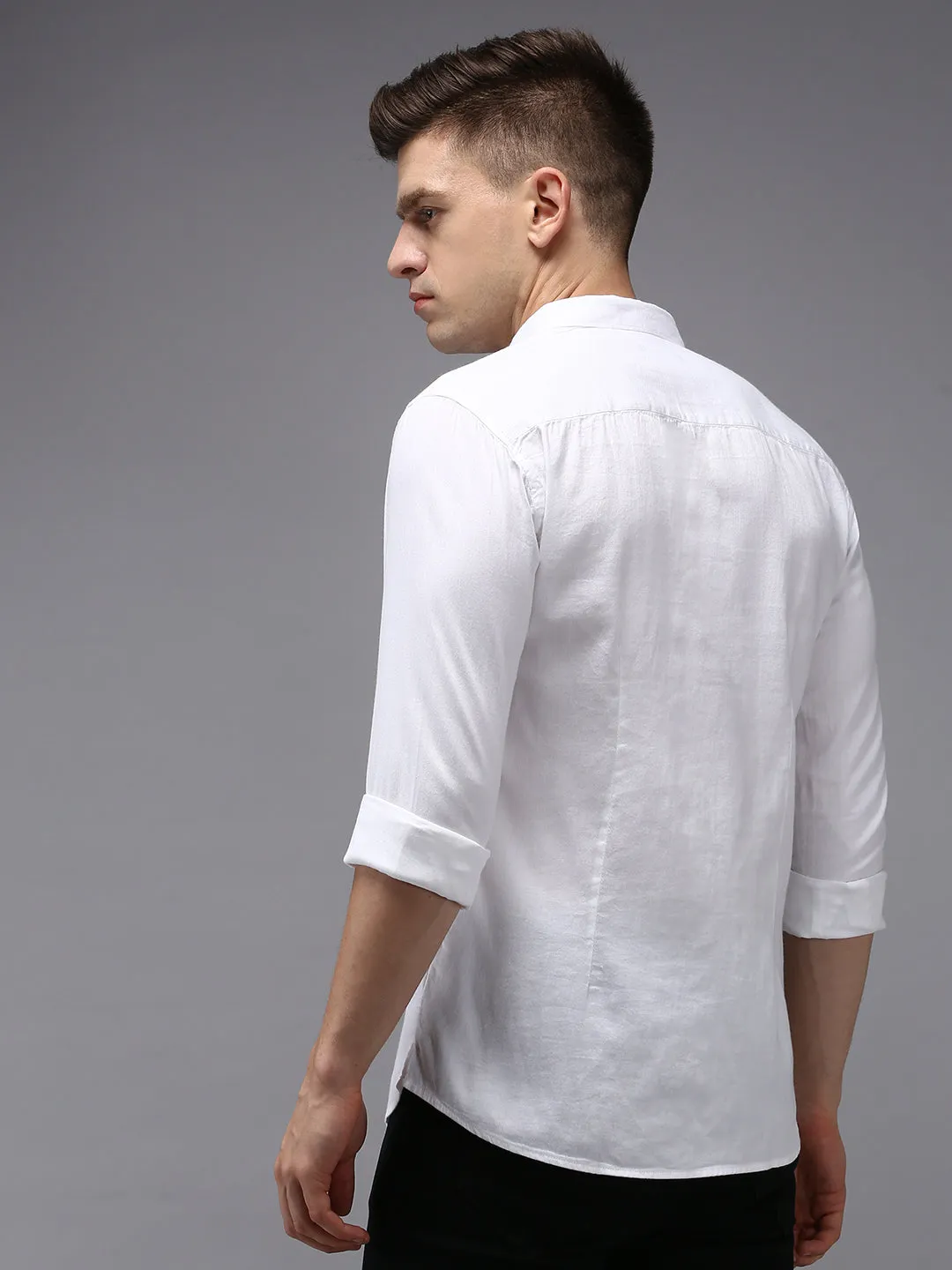 AntiStaticLining WrinkleResistant Men's White Solid Slim Fit Shirt