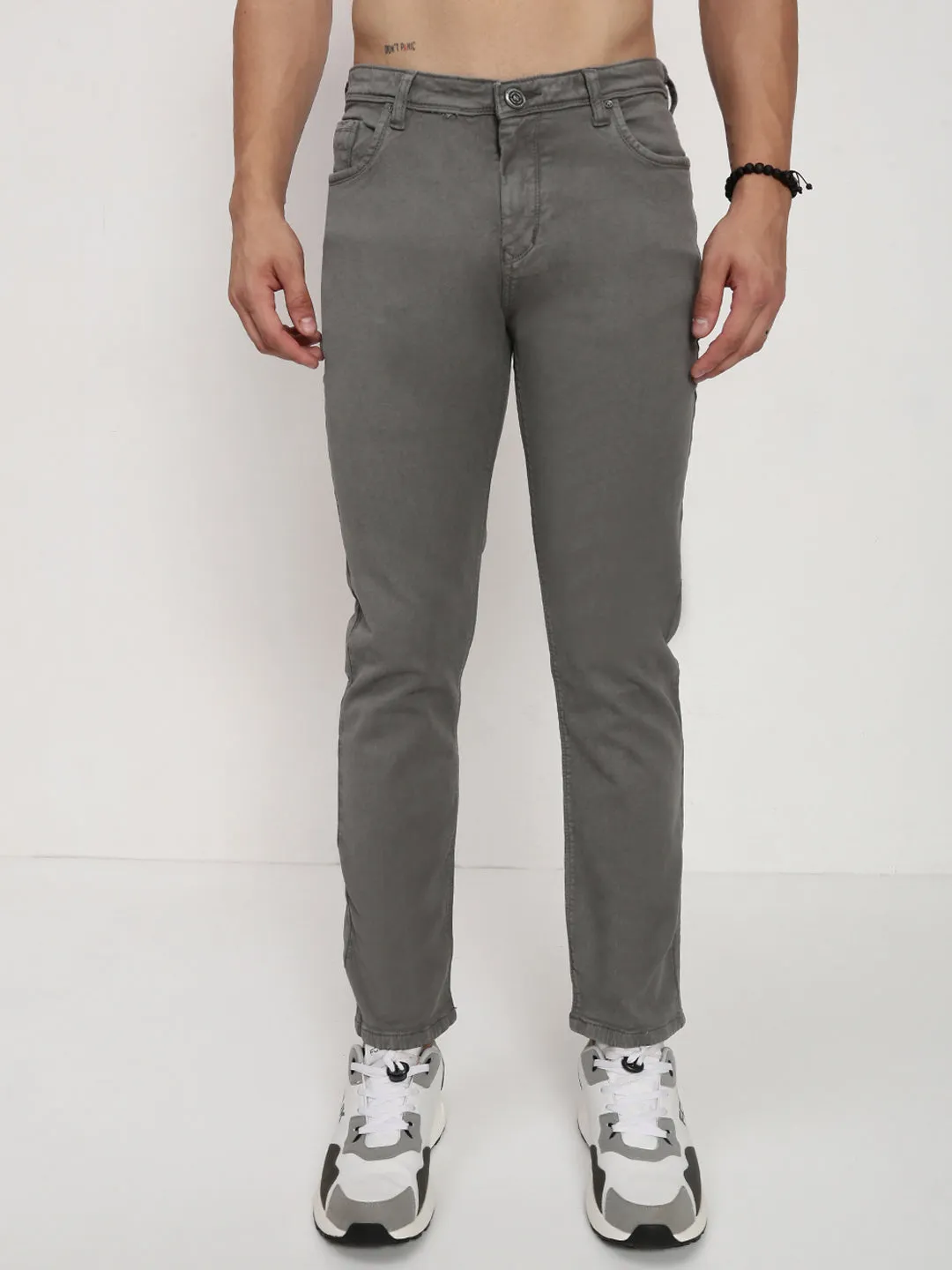 Mid Rise Structure Classic Wear Street Fashion Men's Grey Slim Fit Jeans