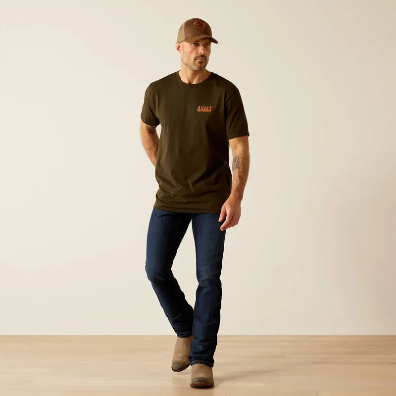Ariat Men's Armadillo On A Half Shell Logo Graphic T-Shirt in Dark Olive Comfortable Weave AdvancedMoistureManagement