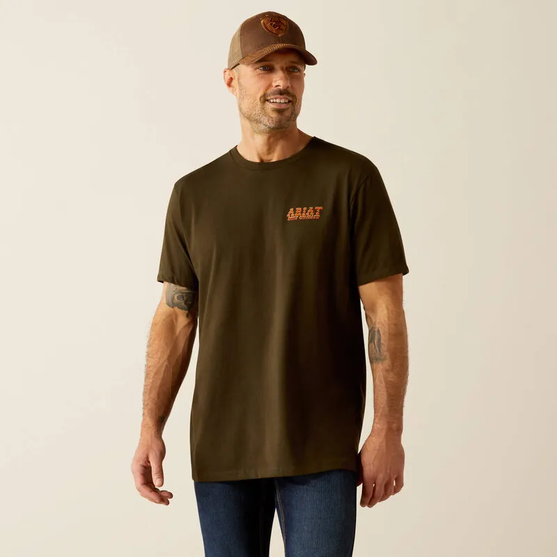 Ariat Men's Armadillo On A Half Shell Logo Graphic T-Shirt in Dark Olive Fashion Ready Casual Flex Wear