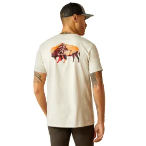 Animal print wildness Breathable Yarn Composition Ariat Men's Bison Landscape Graphic T-Shirt in Oatmeal Heather