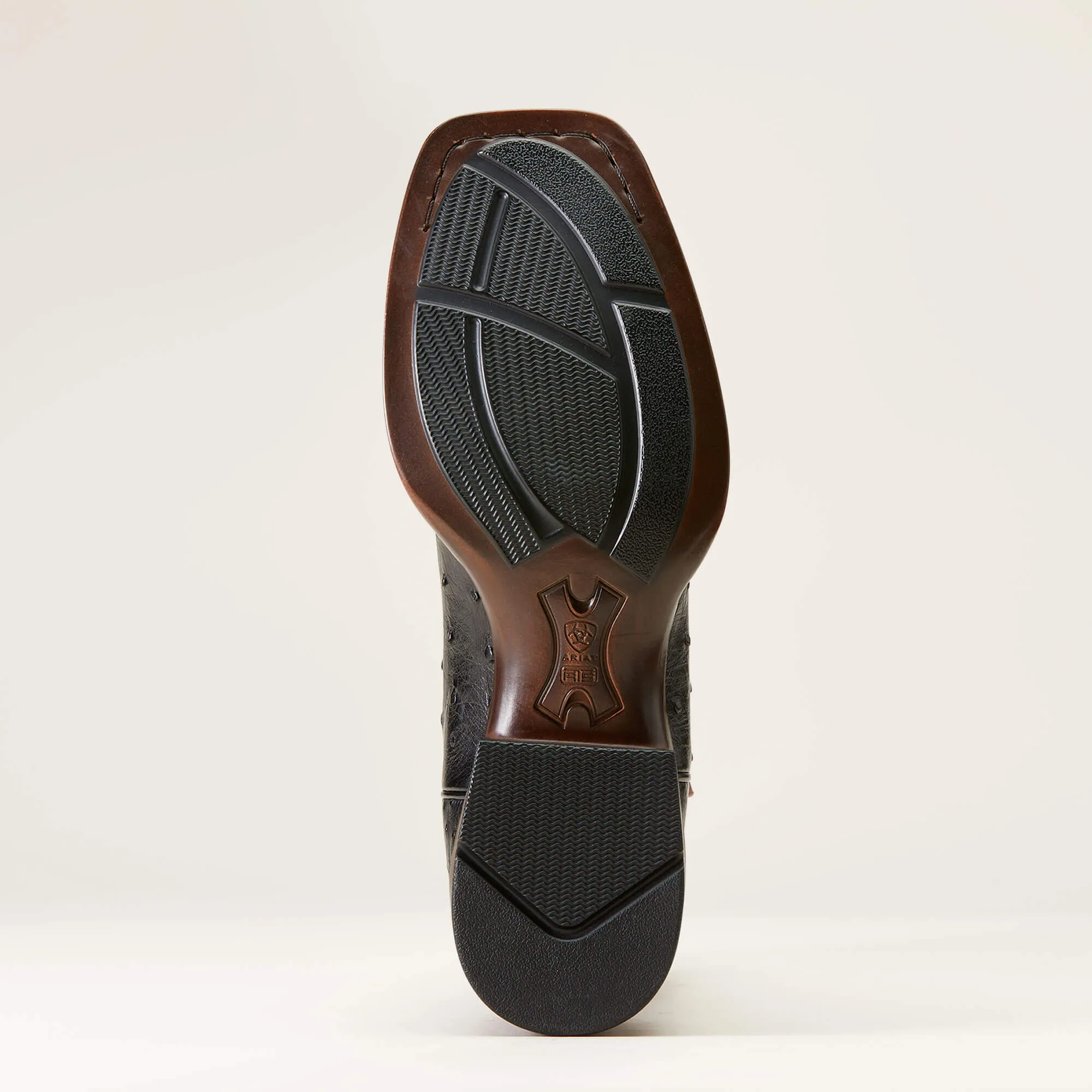 AnkleSupport Ariat Men's Brandin' Ultra Western Boot in Jet Black Full Quill Ostrich & Roasted Chestnut