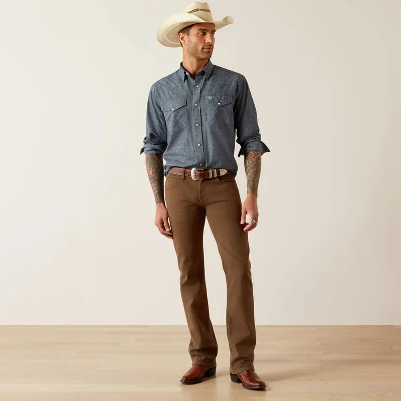 Ariat Men's Fenix L/S Geometric Classic Fit Western Snap Shirt in Chambray Blue Comfort and Breathable