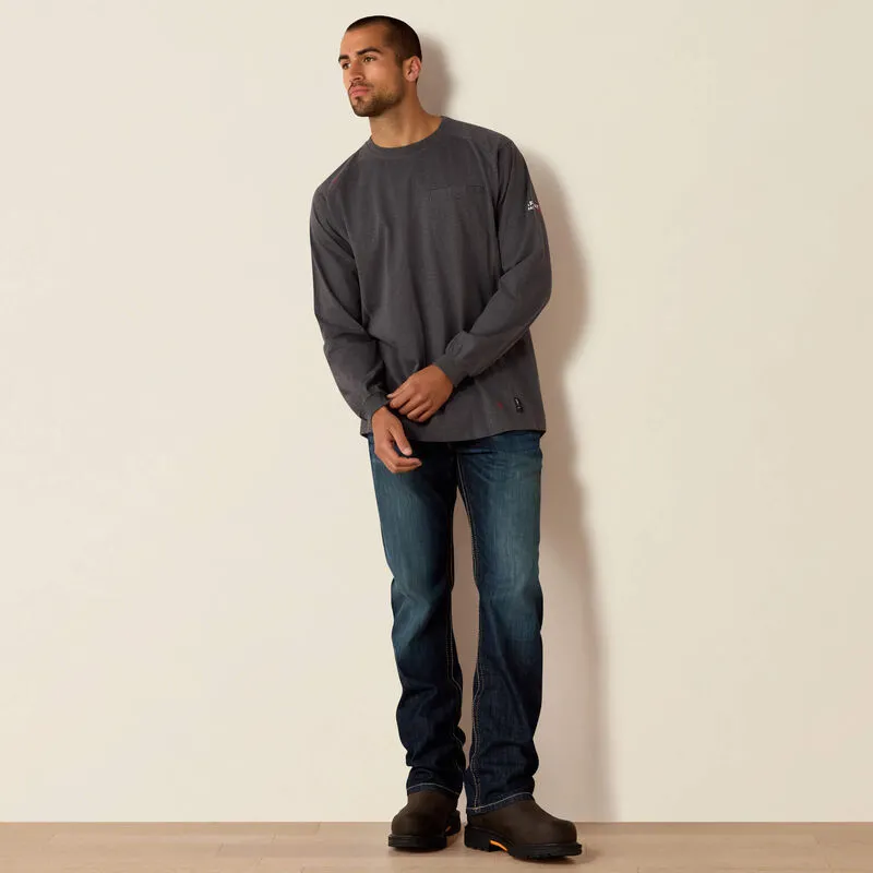Ariat Men's FR Air Crew Long Sleeve T-Shirt in Charcoal Comfy Fit Layer Travel Essential