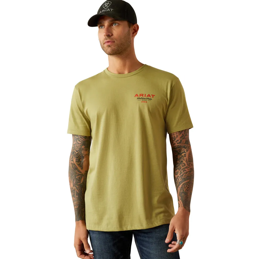 Ariat Men's Full Circle Logo Graphic T-Shirt in Tent Green Sustainable Packaging Light Flex Fit