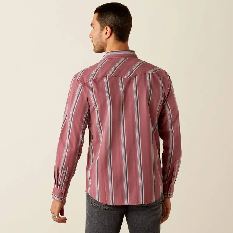 Flexible Neckline Stretch Material Ariat Men's Humphrey L/S Retro Fit Western Snap Shirt in Red Stripe