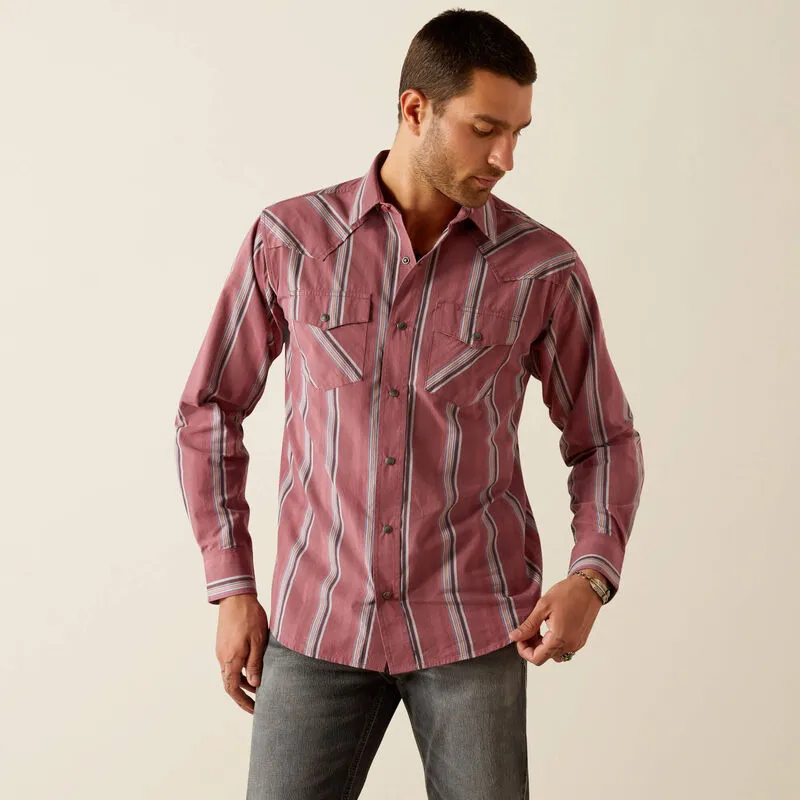 Comfy Waistband Summer Fashion Ariat Men's Humphrey L/S Retro Fit Western Snap Shirt in Red Stripe