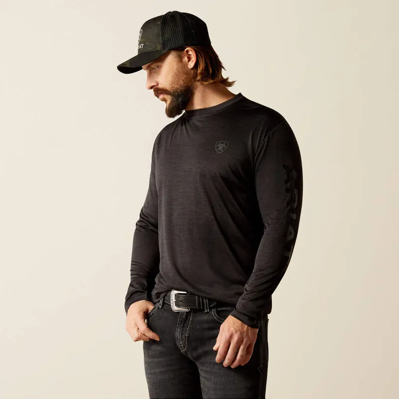 Ariat Men's L/S Charger Logo T-Shirt in Black Heather Trendy Comfort Fit Trendy Casual Wear