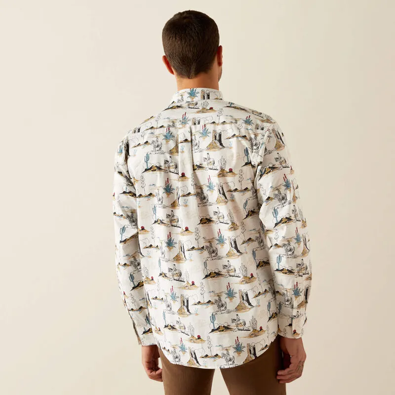 Breezy Design Breathable Layer Ariat Men's L/S Gunder Classic Fit Western Button Down Shirt in Off White Western