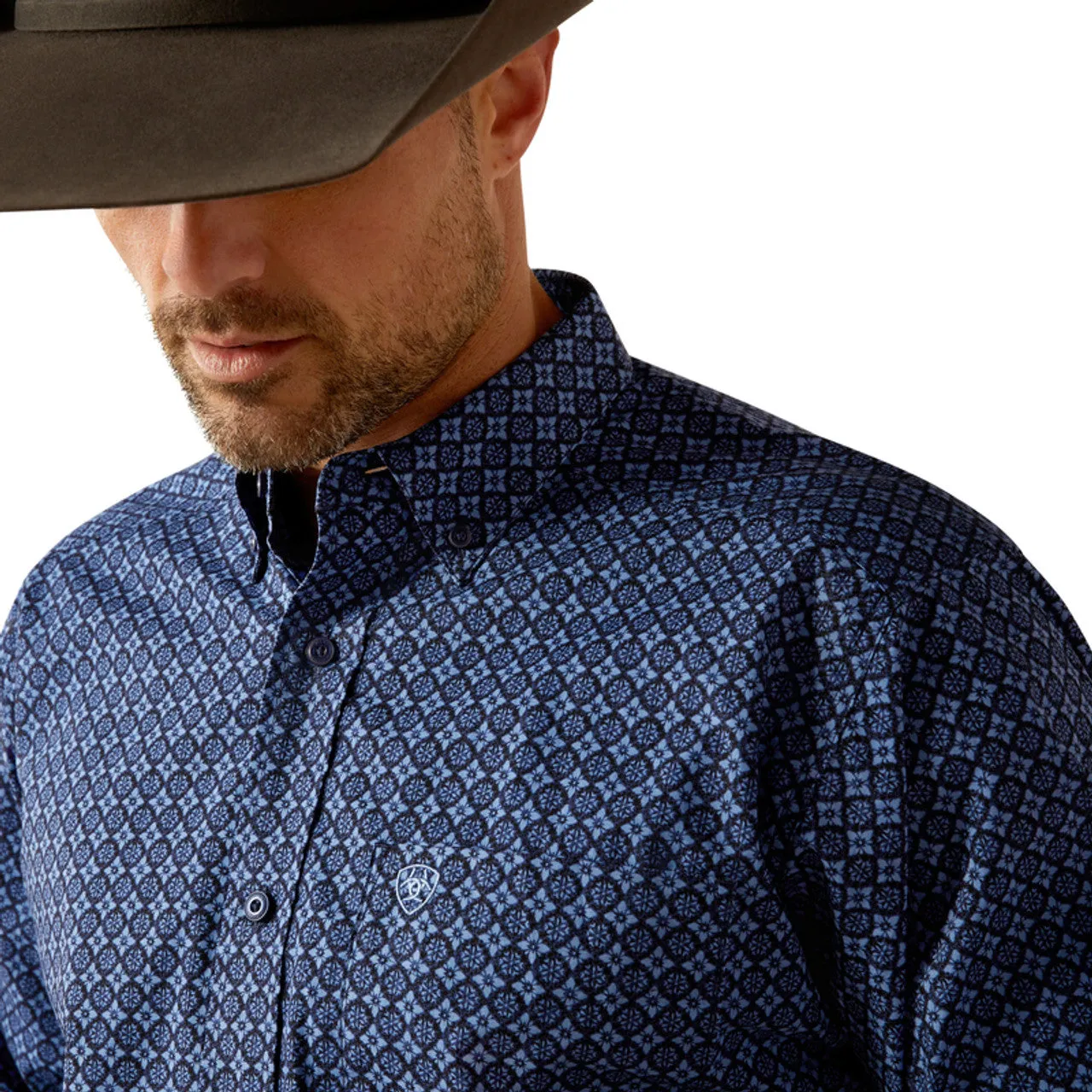 Ariat Men's L/S Talon Classic Fit Western Button Down Shirt in Dark Blue Geometric Floral (Available in Tall Sizes) Easter