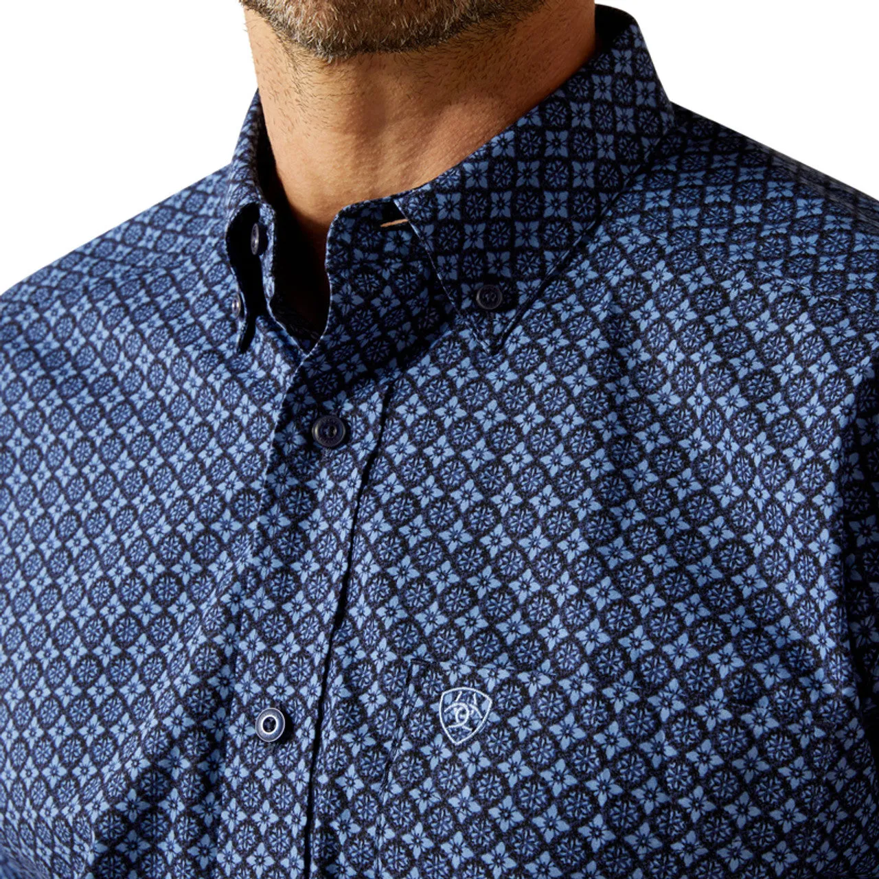 Ariat Men's L/S Talon Classic Fit Western Button Down Shirt in Dark Blue Geometric Floral (Available in Tall Sizes) cotton material