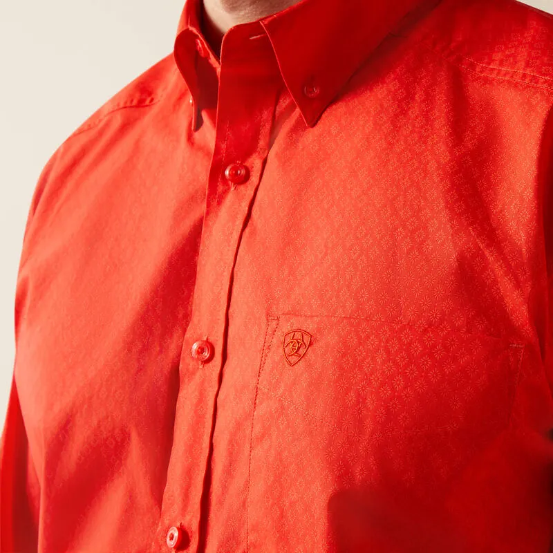 Ariat Men's L/S Waylen Classic Fit Western Button Down Shirt in Geometric Red (Available in Tall Sizes) Seasonal Comfort