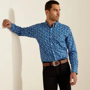 Hydrophobic coating Breathable Comfort Fit Ariat Men's L/S Wrinkle Free Brighton Fitted Floral Western Button Down Shirt in Blue