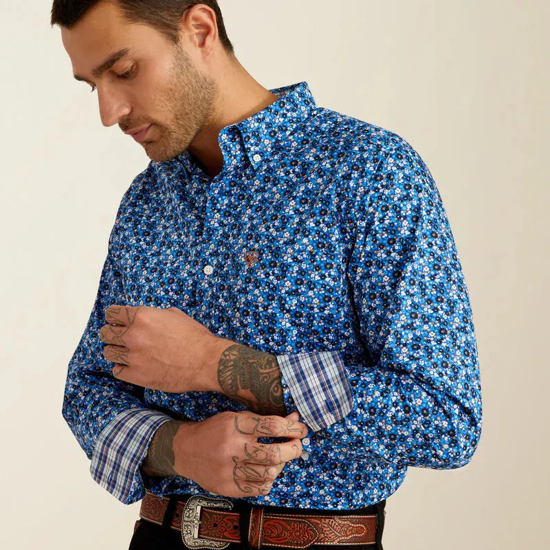 Ariat Men's L/S Wrinkle Free Brighton Fitted Floral Western Button Down Shirt in Blue Sporty Fashion Urban Fit