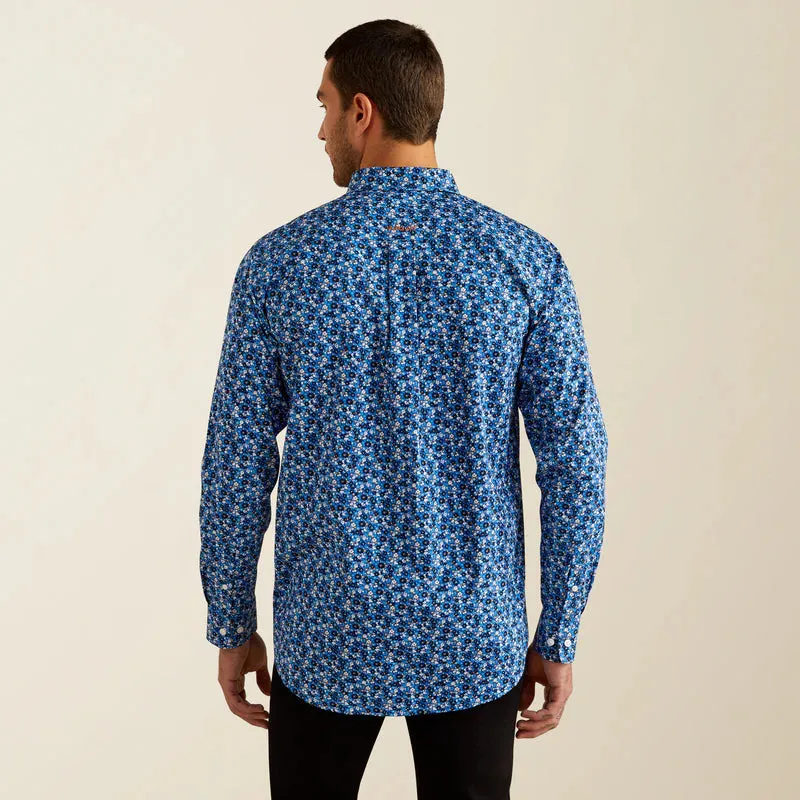 Ariat Men's L/S Wrinkle Free Brighton Fitted Floral Western Button Down Shirt in Blue Versatile Style