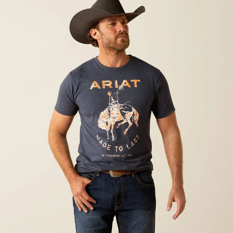 Minimalist purity Adult sophistication Ariat Men's Made To Last Bronco Graphic T-Shirt in Navy Heather