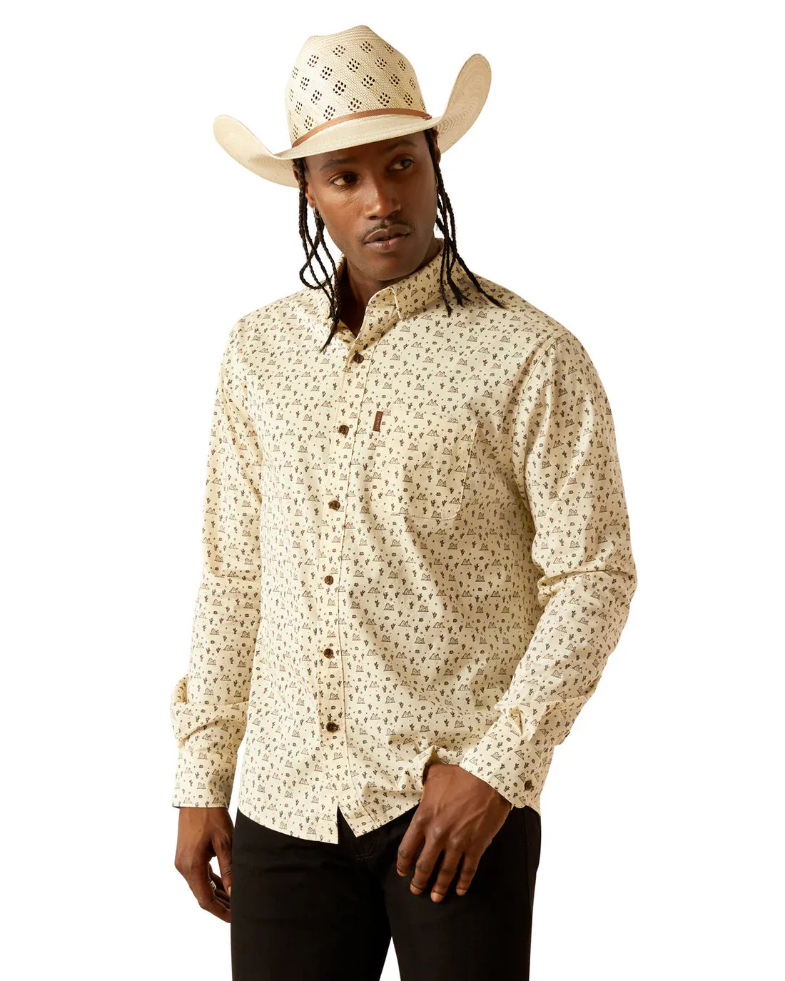 Perfect for Travel Summer Essential Ariat Men's Milton L/S Modern Fit Western Button Down Shirt in Off White Desert