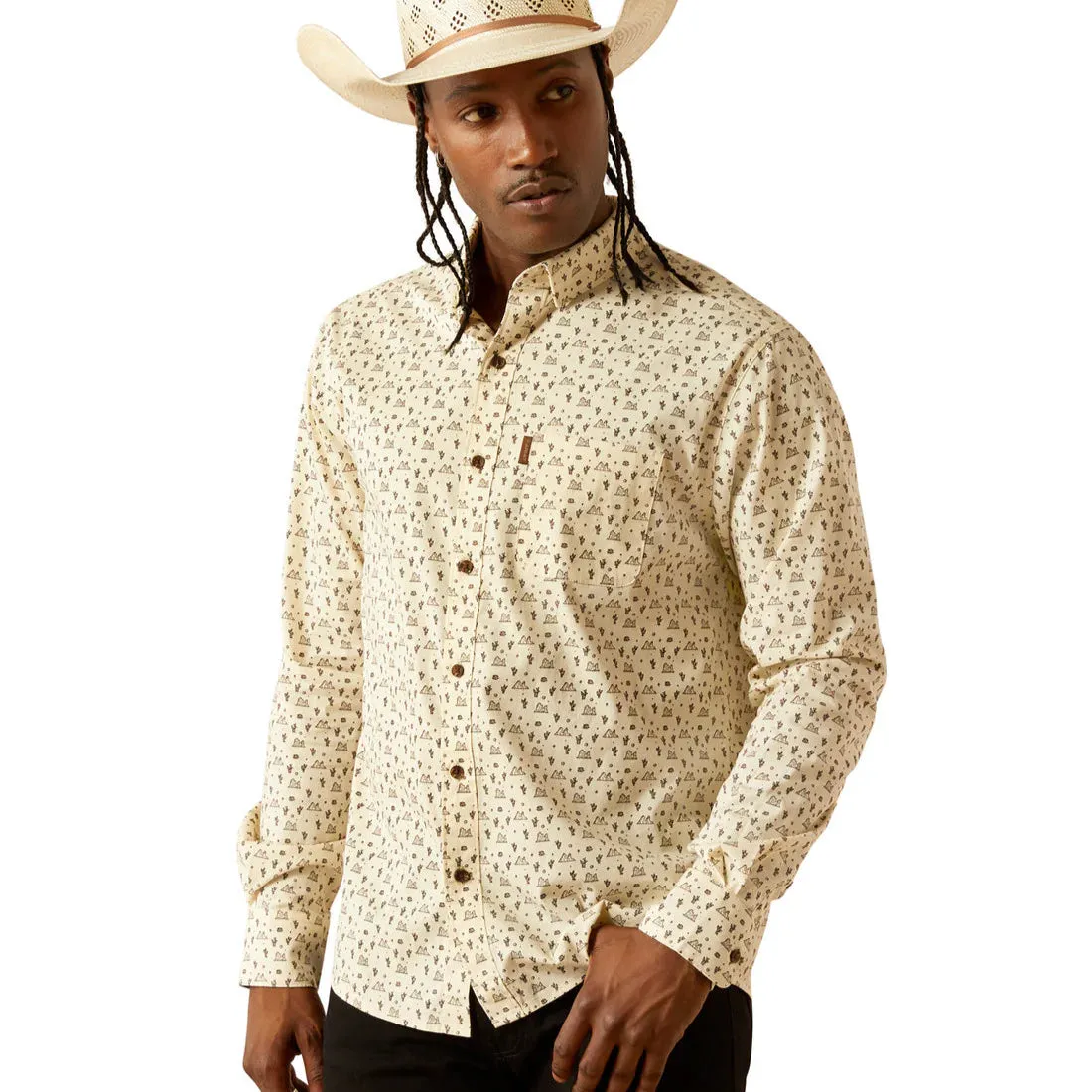 Comfort Apparel Ariat Men's Milton L/S Modern Fit Western Button Down Shirt in Off White Desert
