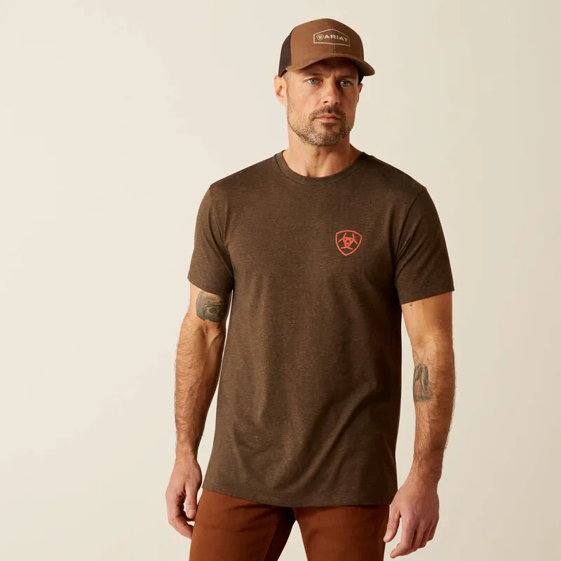 Ariat Men's Modern Mesa Graphic T-Shirt in Brown Heather Anti Odor Treatment Wrinkle Resistant Finish