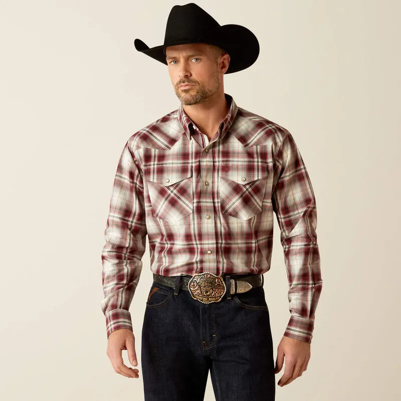 Ariat Men's Pro Series Walt L/S Classic Fit Western Snap Shirt in Red Grey Plaid Premium Material