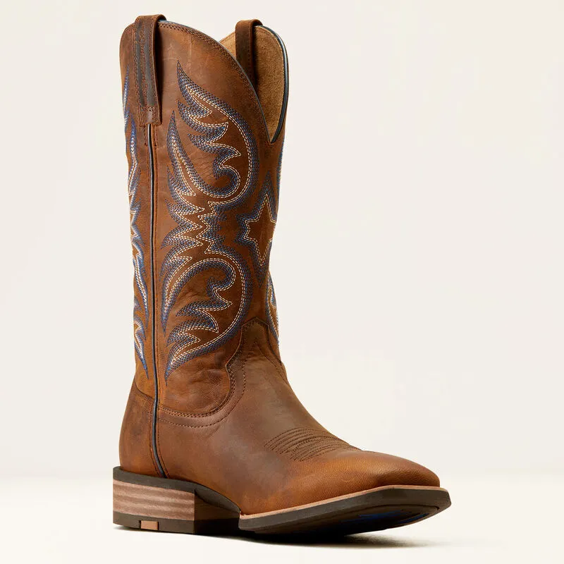 Ariat Men's Ricochet Cowboy Boot in Weathered Chesnut Chunk Heel
