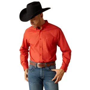 Longline Hemline Ariat Men's Russel Long Sleeve Button Down Shirt in Red