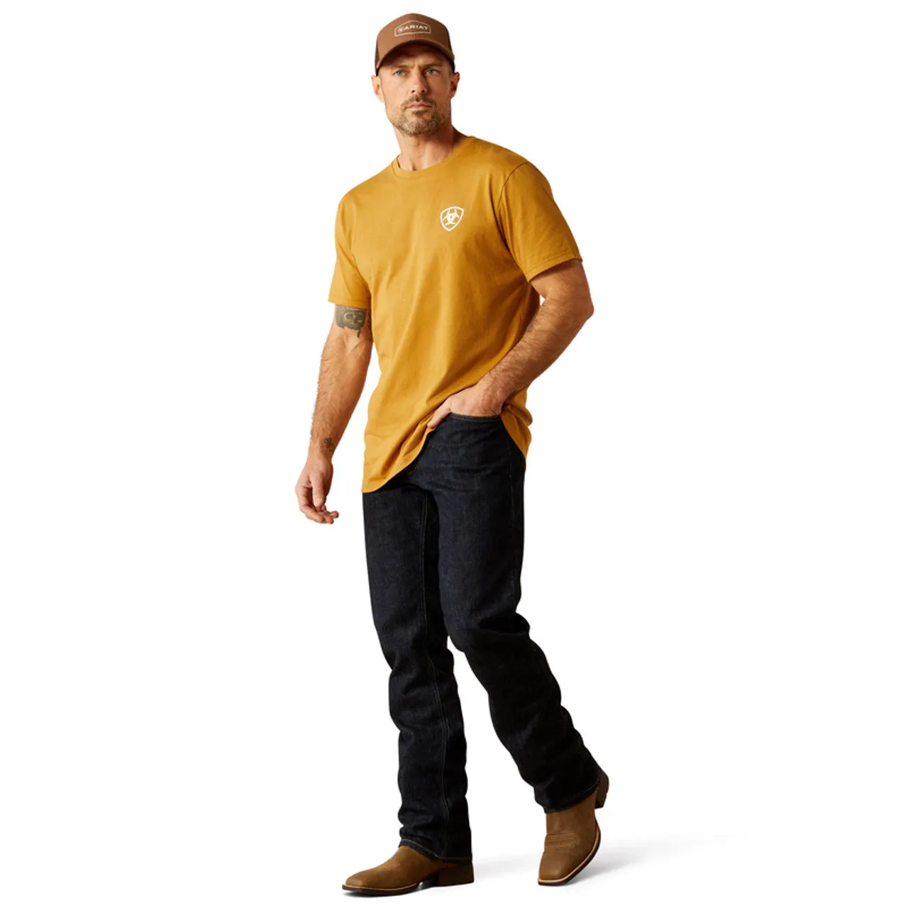 Sporty Appeal Cool Comfort Ariat Men's Serape Seal Graphic T-Shirt in Harvest Gold