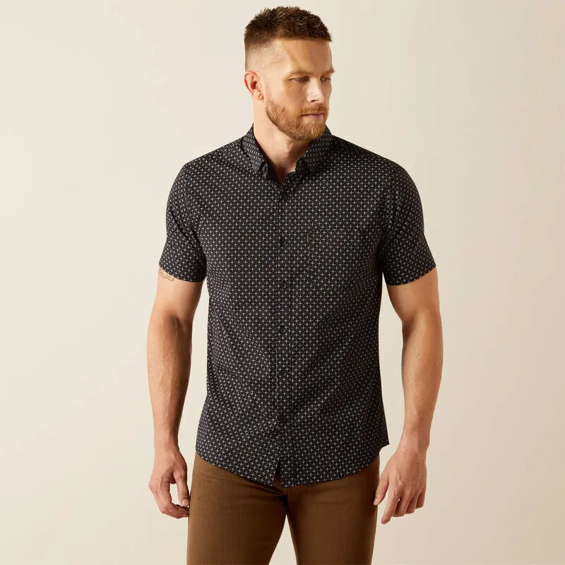 Ariat Men's S/S Mars Modern Fit Western Button Down Shirt in Geometric Black Christmas Collared
