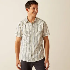 Abrasion resistant Ariat Men's S/S Southwest Stripe Holden Retro Fit Western Button Down Shirt in Off White