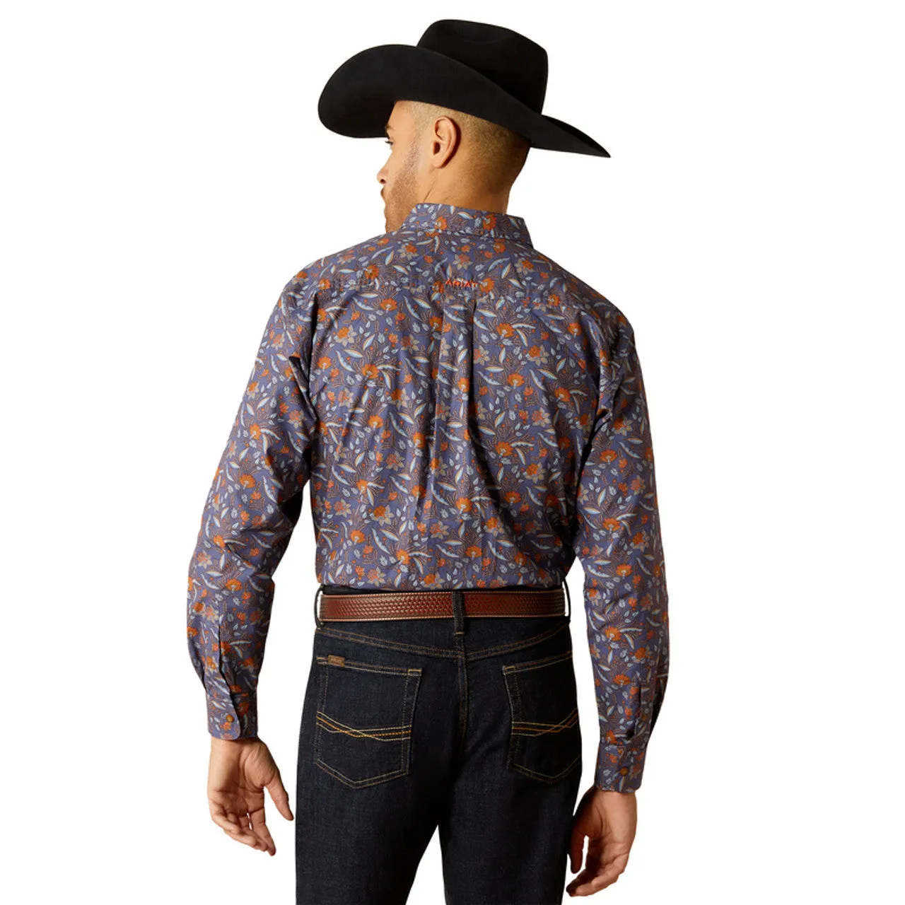 Ariat Men's Ty L/S Classic Fit Western Button Down Shirt in Dark Blue Floral Weekend Comfort Daily Outfit Style