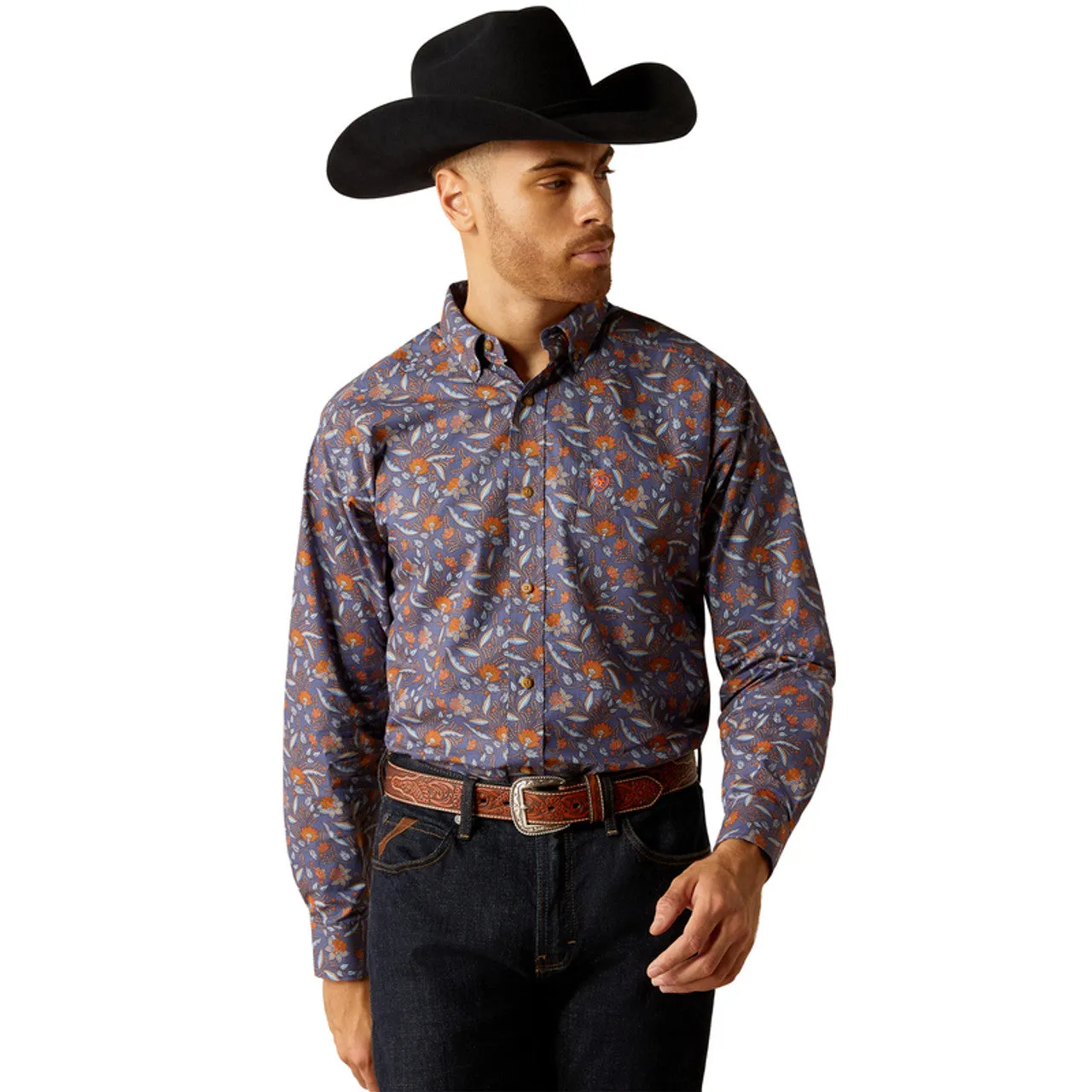 Ariat Men's Ty L/S Classic Fit Western Button Down Shirt in Dark Blue Floral Comfortable Layering