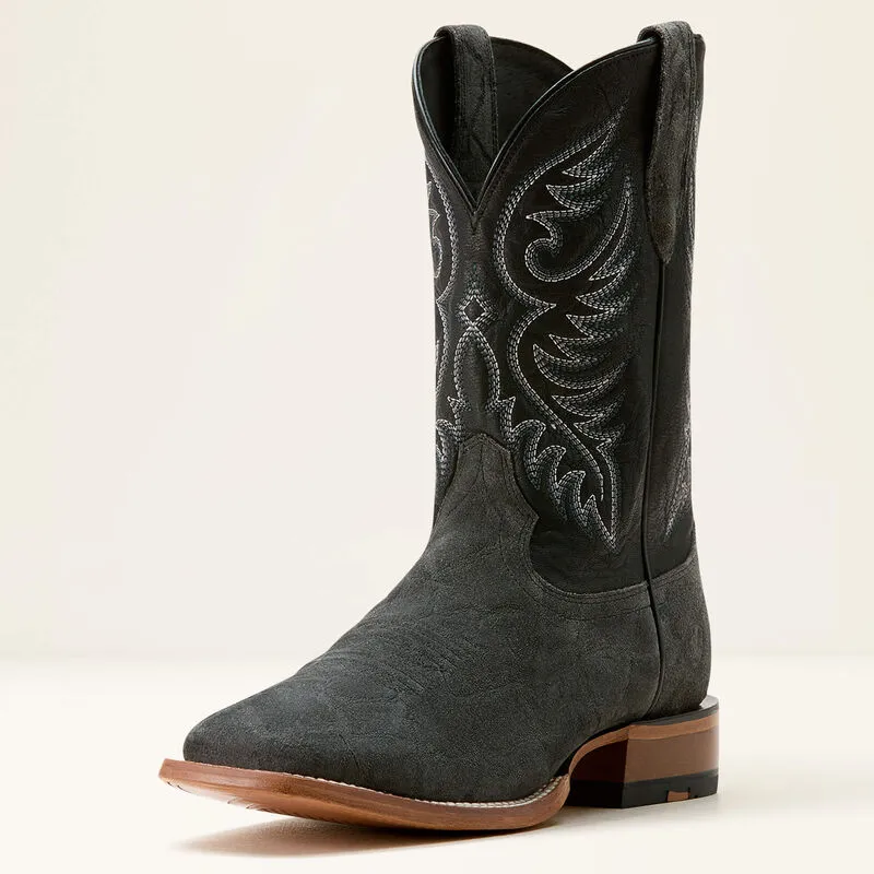 Ariat Men's Wiley Cowboy Boot in Black Elephant Roughout/ Bayou Low Maintenance