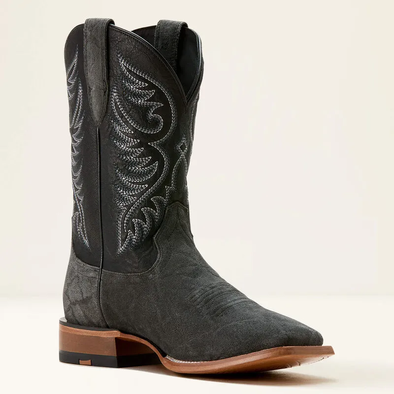 Ariat Men's Wiley Cowboy Boot in Black Elephant Roughout/ Bayou Rough Trail