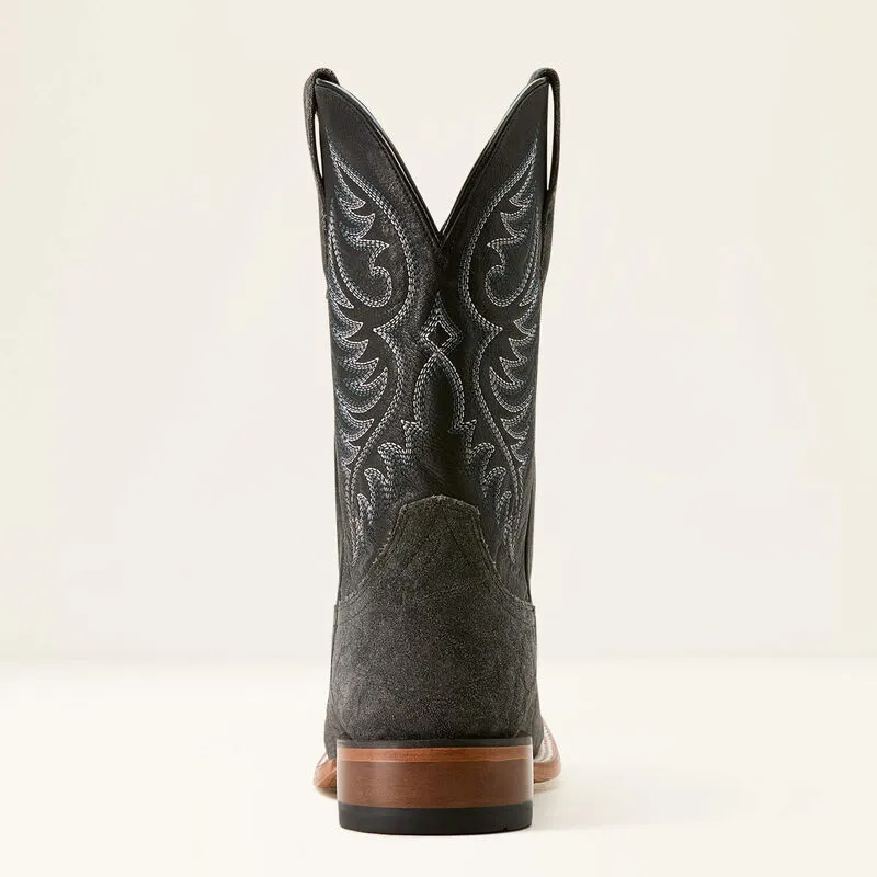 Rugged Comfort Silent Step Ariat Men's Wiley Cowboy Boot in Black Elephant Roughout/ Bayou