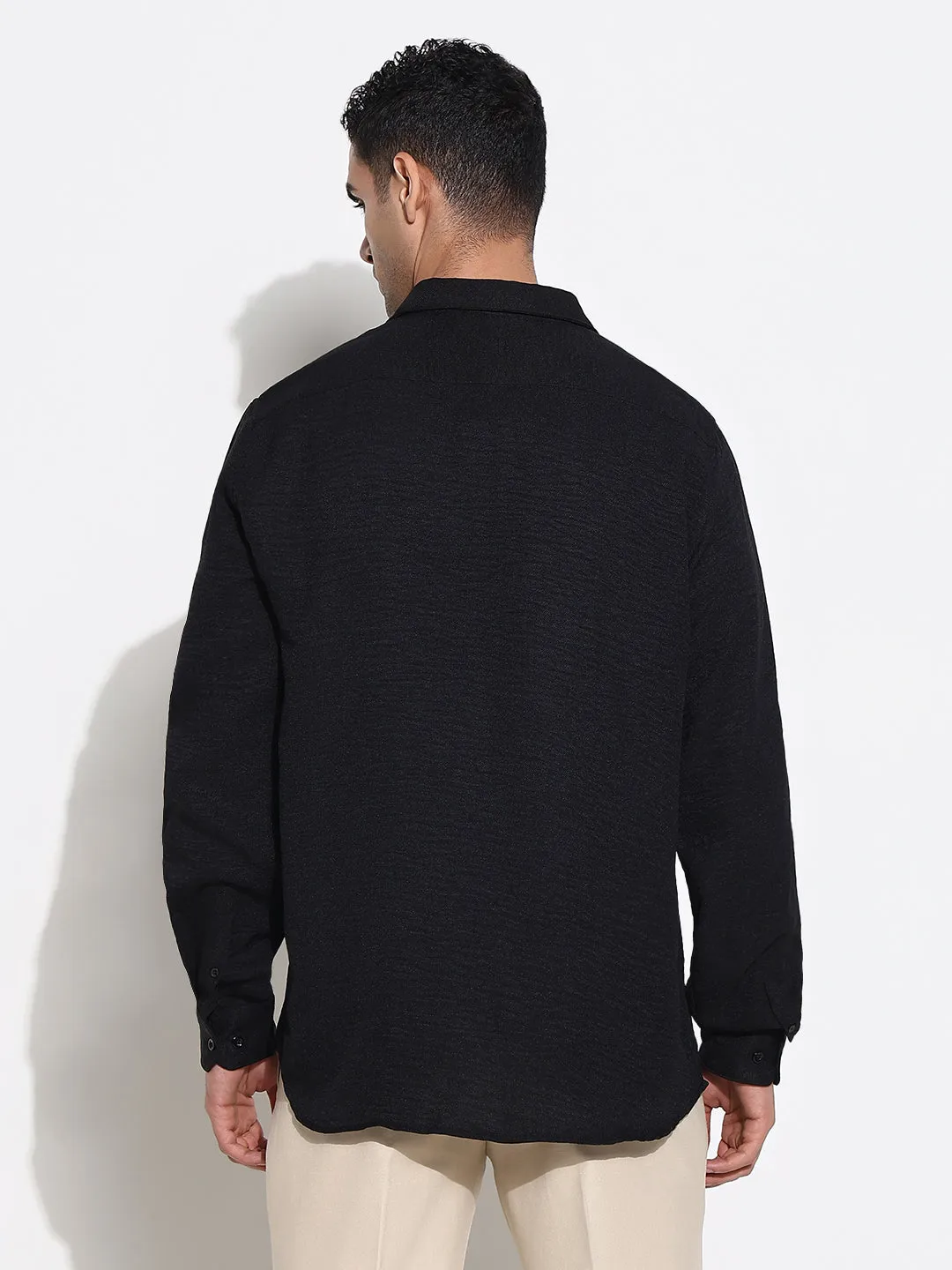 Men's Black Solid Casual Slim Fit Shirt Harbor Style