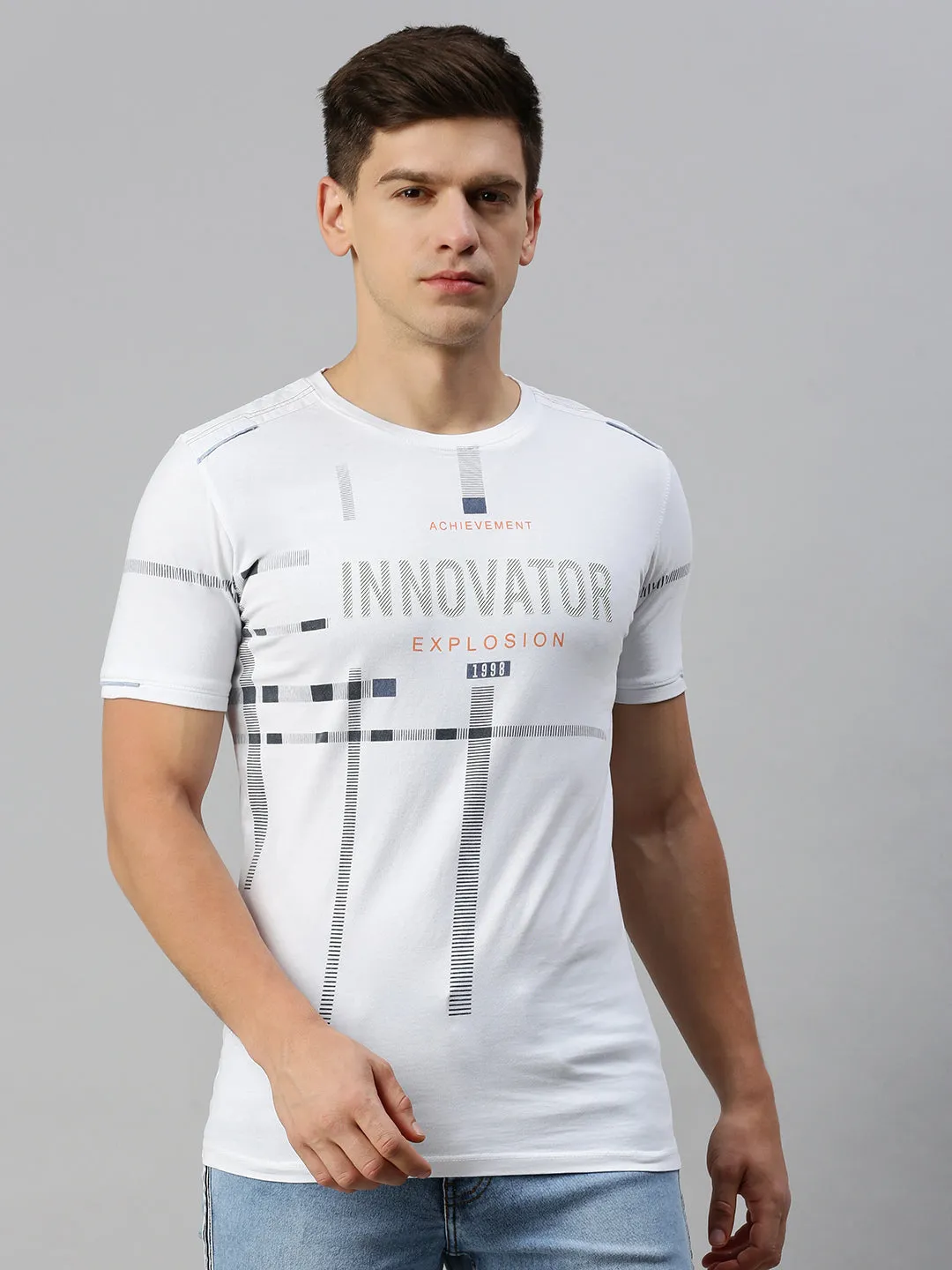 All Season Wear slim fit Men's White Typography Printed Regular Fit Cotton T-shirt