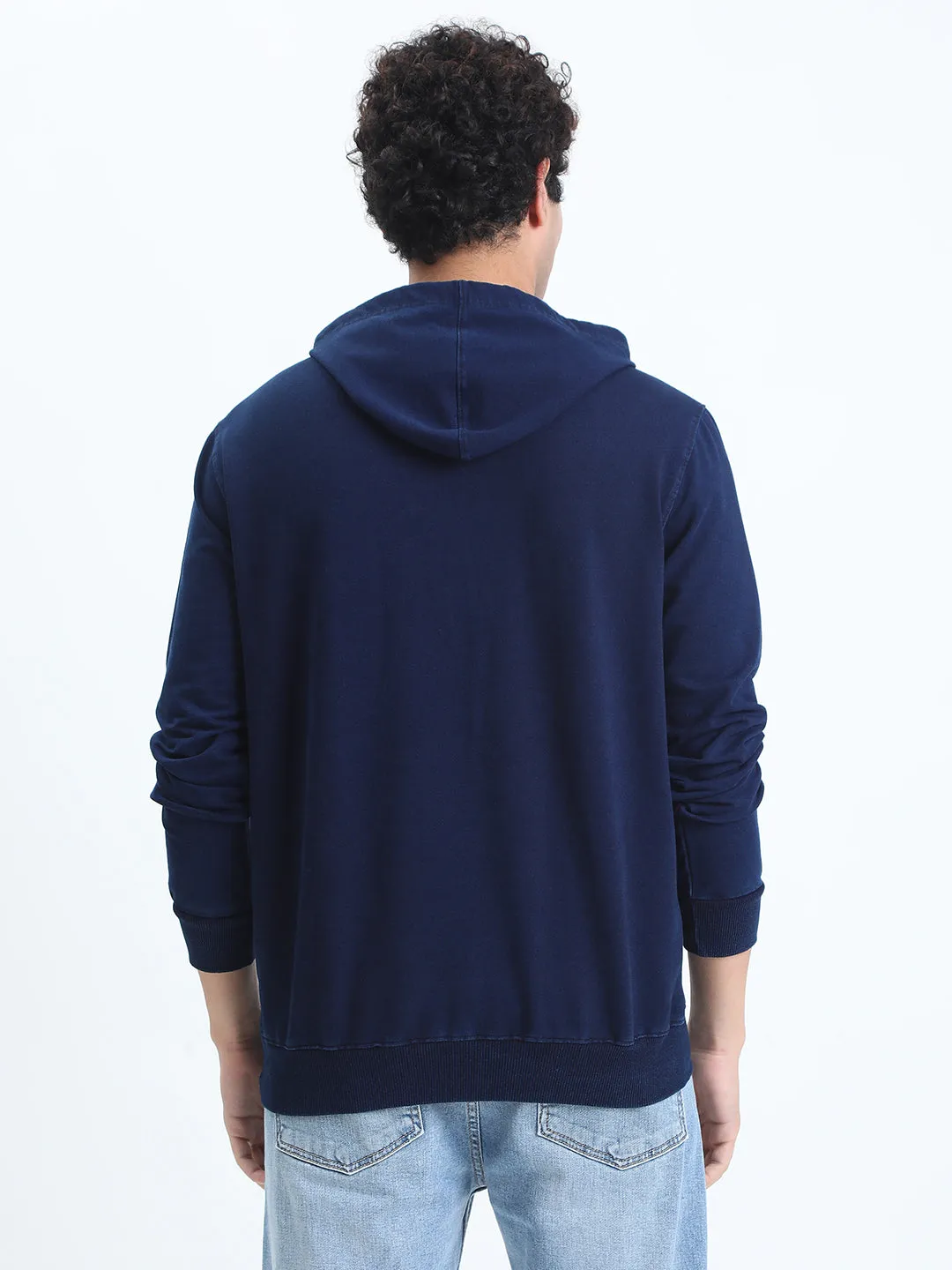 Men's Navy Blue Long Sleeve Hoodie Comfort Piece product marketing