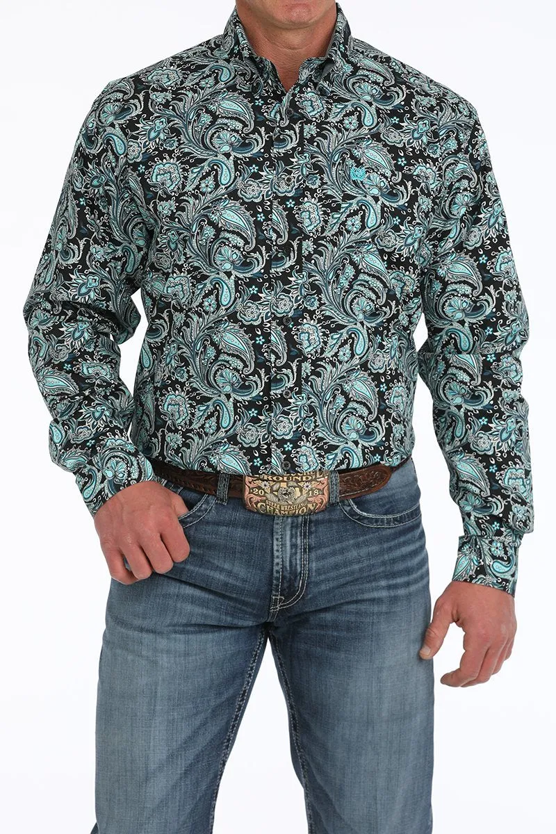 Cinch Men's L/S Classic Fit Paisley Western Button Down Shirt in Black Unisex versatility