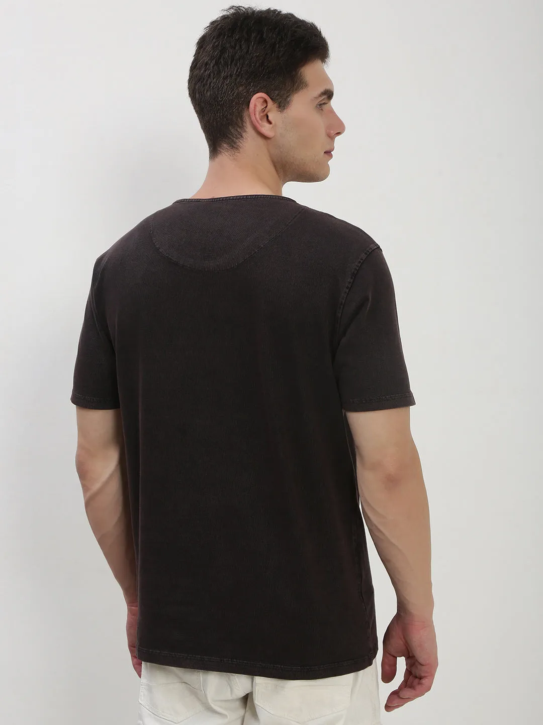 Men's Brown Solid Round Neck T-Shirt Layer Bold Premium Hoodie