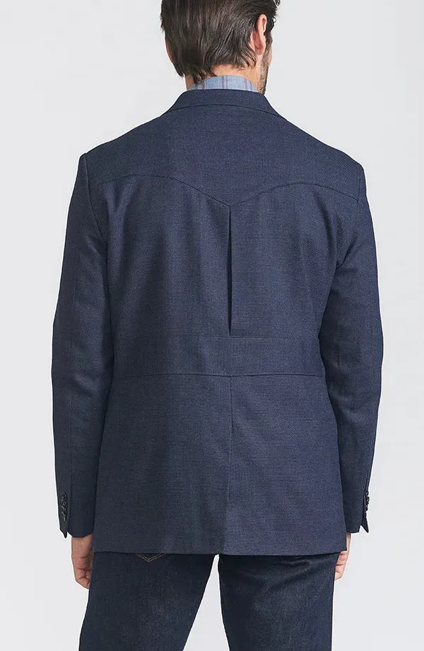Flynt Western Men's Stockyard Sport Jacket in Navy Blue Vegan Leather Accents